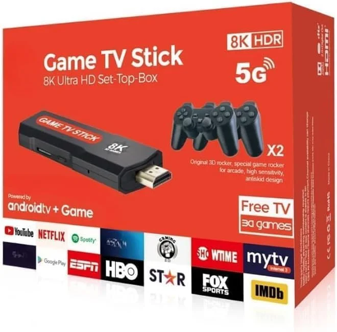 دانگل تلویزیون بازی 8K Ultra HD با 5G، اندروید باکس تلویزیون، 2 دسته بازی، پخش کننده رسانه