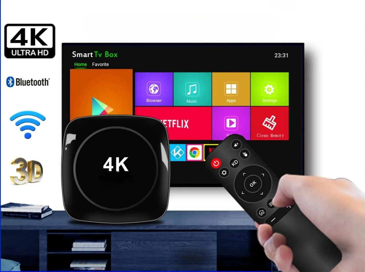 جعبه پخش رسانه هوشمند 4K Ultra HD | وای فای دو بانده 5G | دستگاه استریم HDR10 | پردازنده چهار هسته ای | 2 گیگابایت رم 16 گیگابایت حافظه | کنترل از راه دور صوتی | نسخه 2025