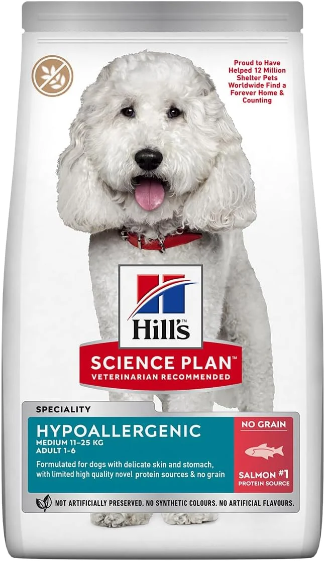 غذای خشک سگ بالغ نژاد متوسط هیلز ساینس پلن هایپوآلرژنیک با طعم ماهی سالمون - 12 کیلوگرم