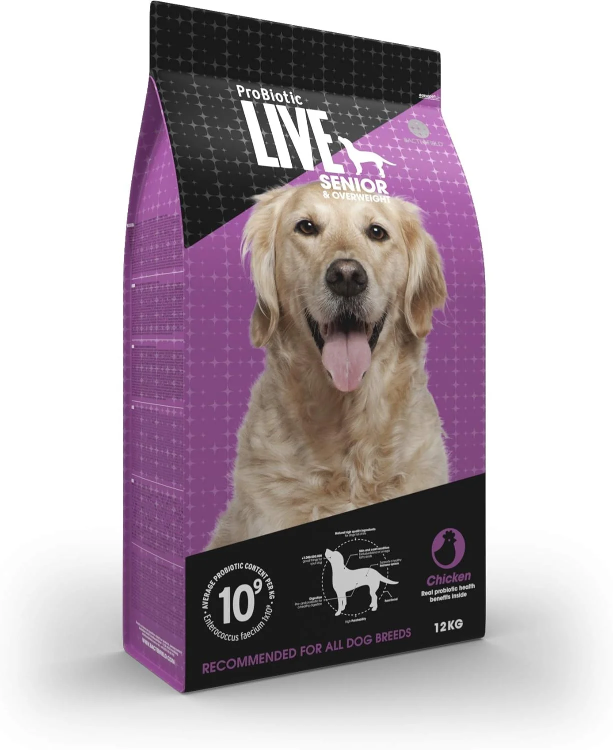 غذای خشک سگ بالغ پروبیوتیک لایو (مرغ، 12 کیلوگرم) مناسب سگ های مسن و دارای اضافه وزن