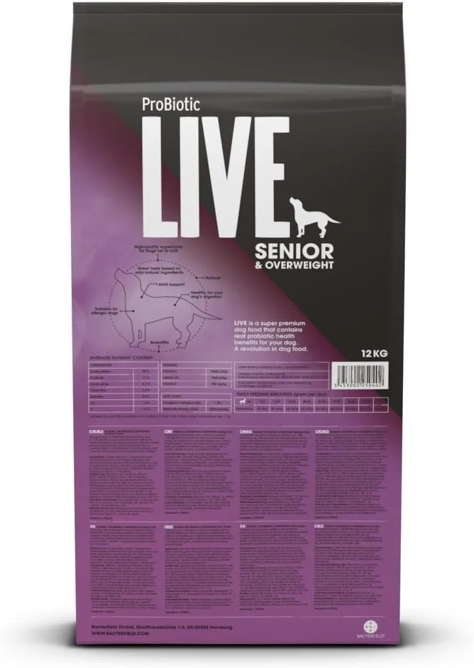 غذای خشک سگ پروبیوتیک لایو، مخصوص سگ های بالغ، مسن و دارای اضافه وزن (طعم مرغ، 3 کیلوگرم)