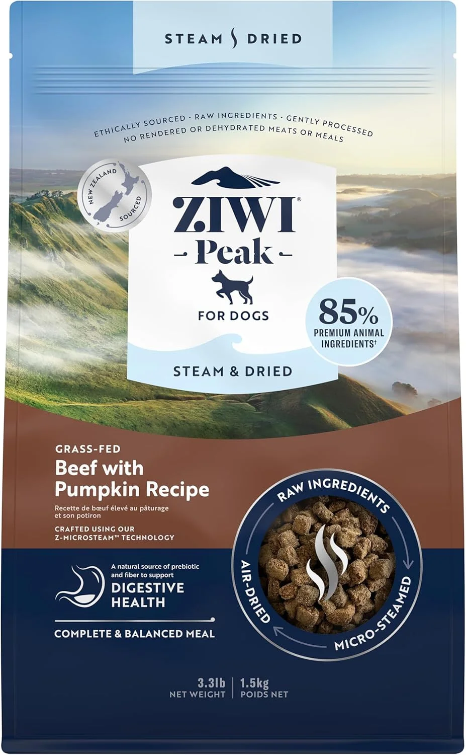 غذای خشک سگ با طعم گوشت گاو ZIWI Peak Steam & Dried با دستور پخت کدو تنبل 1.5 کیلوگرمی