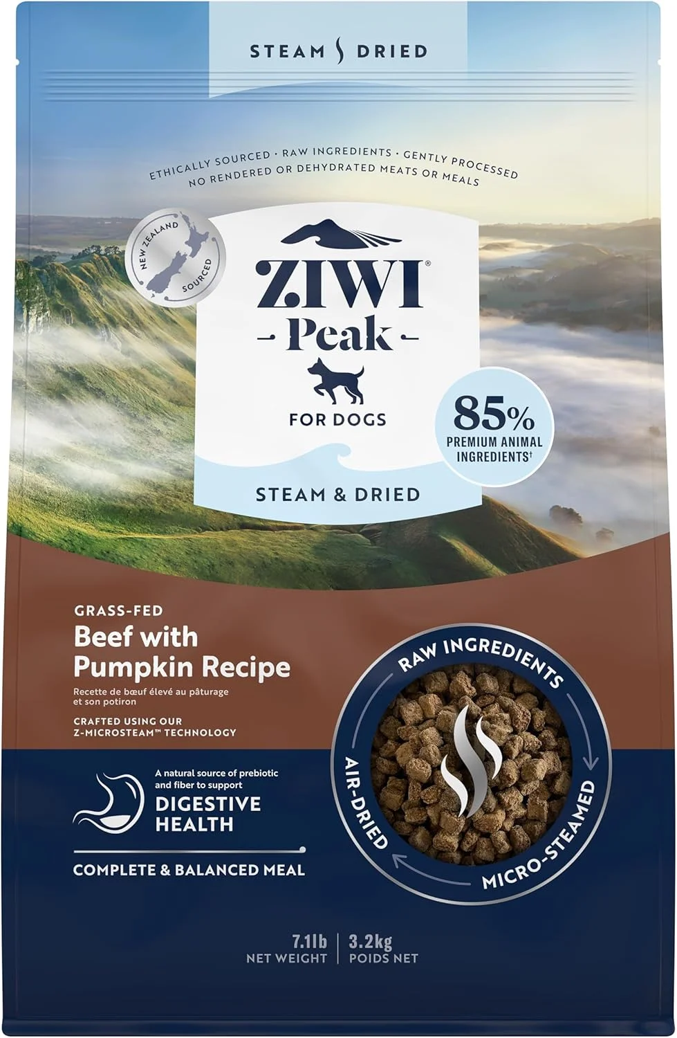غذای خشک سگ با طعم گوشت گاو ZIWI Peak Steam & Dried، وزن ۳.۲ کیلوگرم