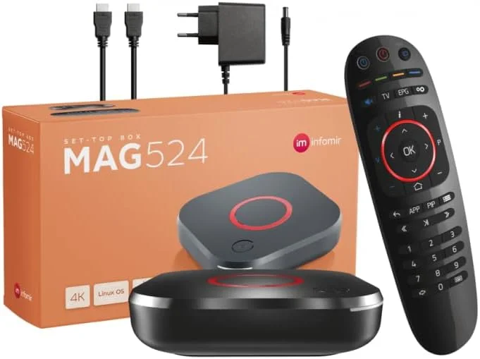 اینفومیر Mag 524W3 4K، دارای وای فای داخلی دو بانده 2.4G/5G، کابل HDMI (بسیار سریعتر از Mag 324w2 و 424W3 قدیمی) مشکی