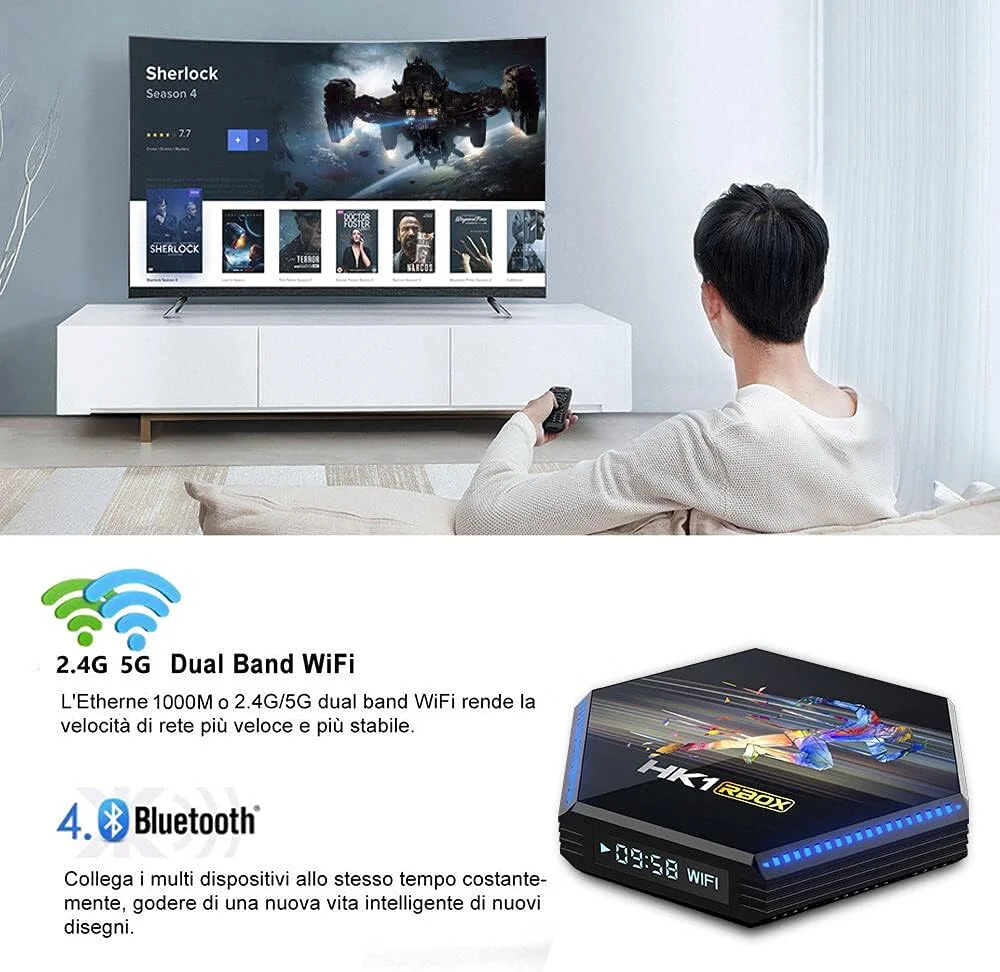 اندروید باکس 11.0، مدل HK1 RBOX R2 با 8 گیگابایت رم و 64 گیگابایت رام، تراشه RK3566، ست تاپ باکس هوشمند با وای فای 2.4G/5G و بلوتوث 4.2 داخلی، پخش کننده رسانه با پشتیبانی از ویدیوهای 3D 8K UHD، به همراه مینی کیبورد بی‌سیم، 4 گیگابایت + 32 گیگابایت