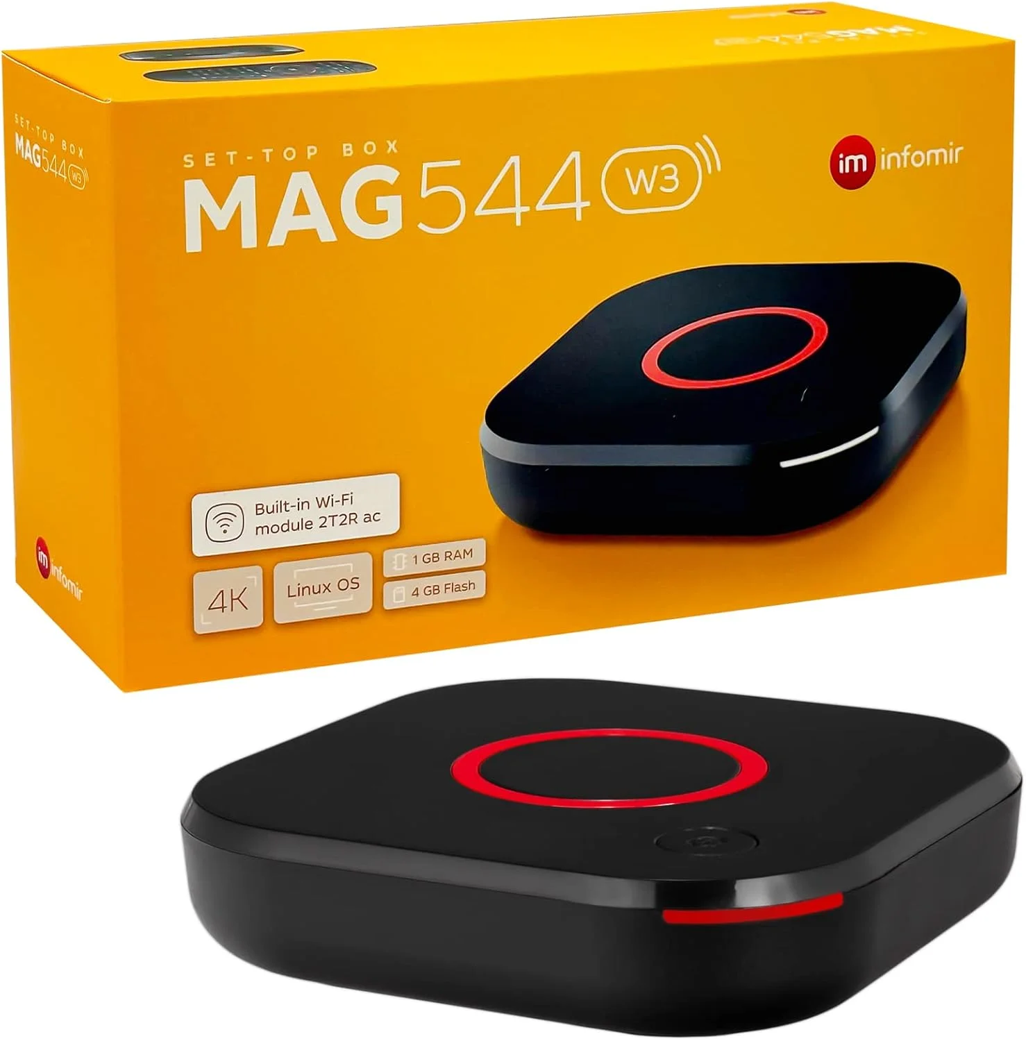 ست تاپ باکس اورجینال HB-DIGITAL MAG 544w3 Infomir و پخش کننده چند رسانه ای 4K، گیرنده تلویزیون UHD 60FPS 2160p@60 FPS HDMI 2.1 با پشتیبانی از 4K و HEVC USB3.0 4X Arm Cortex-A35 + کابل HDMI