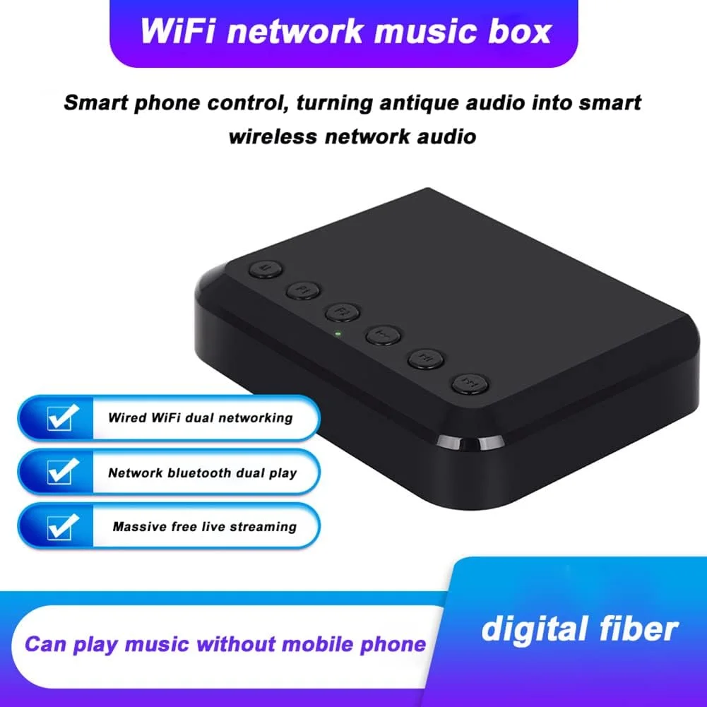 پخش کننده موسیقی استریمینگ وای فای GZDpwgn، پخش صوتی شبکه چند اتاقه، گیرنده بی سیم اپتیکال Aux بلوتوث، خروجی دوگانه همزمان، اتصال هوشمند با یک کلید