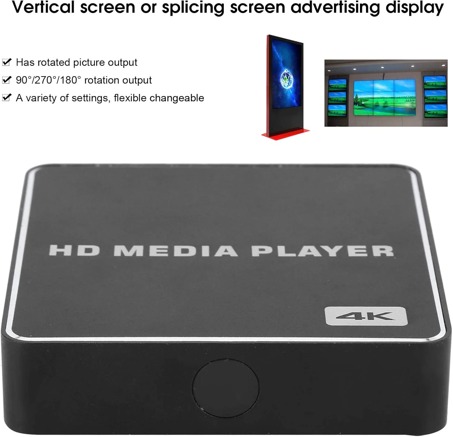 پخش کننده چند رسانه ای Goshyda، مینی فول اچ دی 1080P USB مدیا باکس پخش کننده ویدیو 4K HDMI، پشتیبانی از صفحه نمایش عمودی افقی، 100-240 ولت، برای اندروید 4.4.2 (EU)