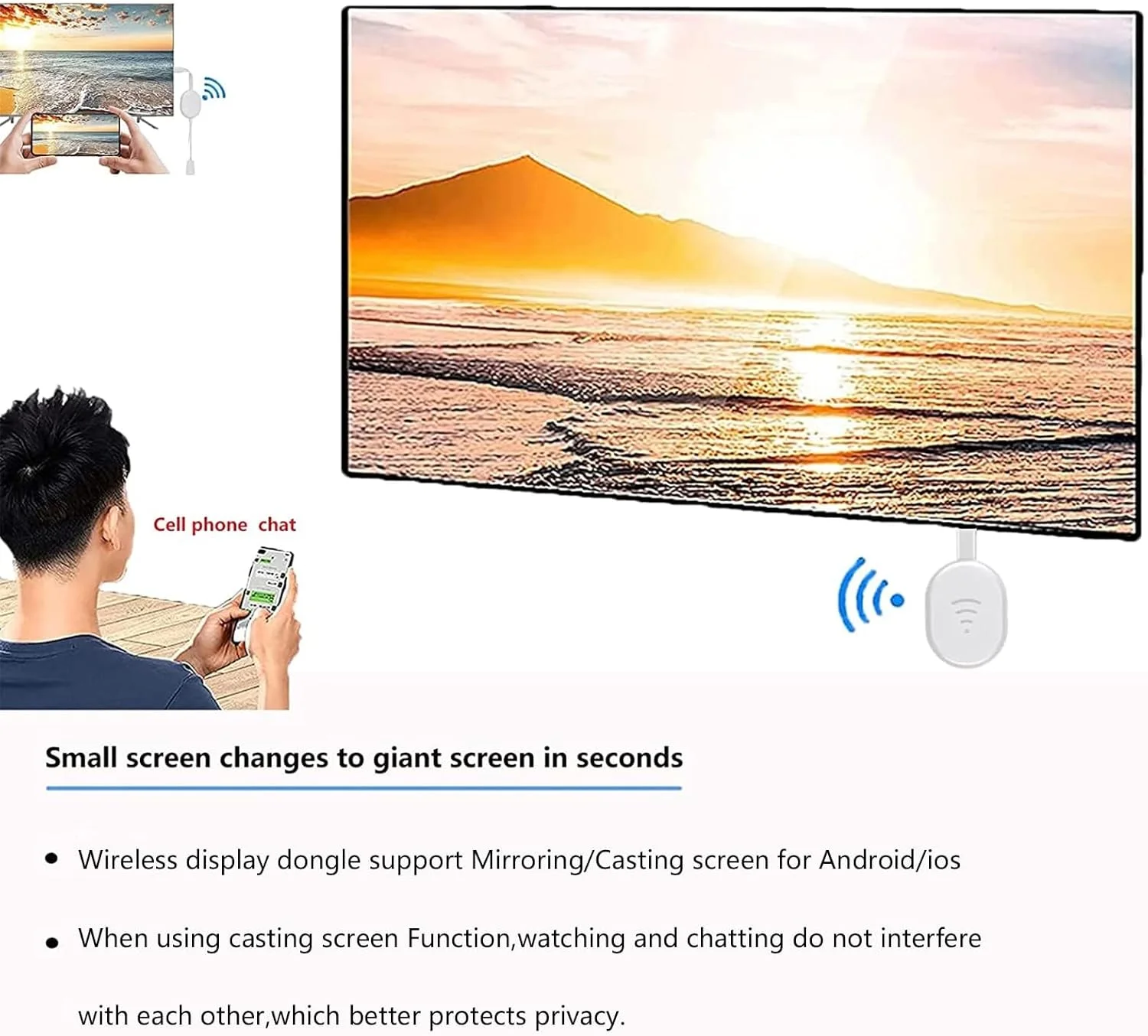 دانگل آداپتور نمایشگر HDMI بی سیم KASTWAVE، آداپتور تلویزیون برای برنامه های YouTube، دانگل گیرنده Mirroring ویدیو، مورد استفاده برای iPhone Mac iOS Android Casting/Mirroring به تلویزیون/پروژکتور/مانیتور دانگل آداپتور نمایشگر HDMI بی سیم KASTWAVE، آداپتور تلویزیون برای برنامه های YouTube، دانگل گیرنده Mirroring ویدیو، مورد استفاده برای iPhone Mac iOS Android Casting/Mirroring به تلویزیون/پروژکتور/مانیتور