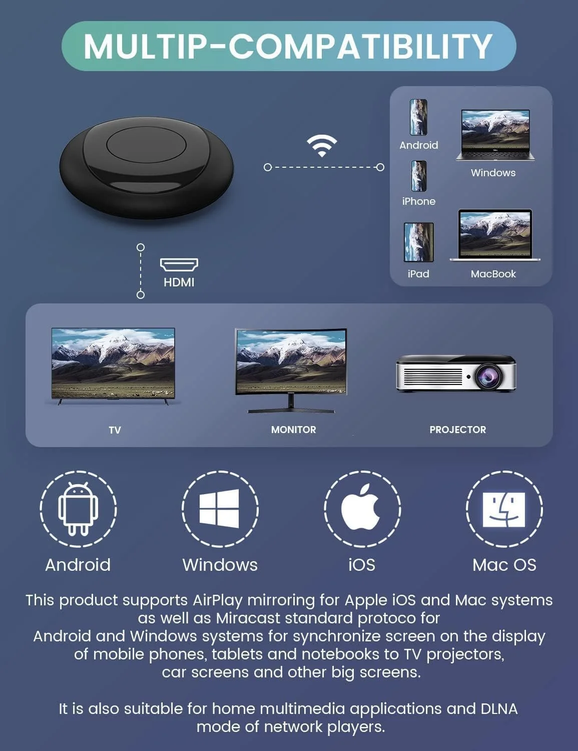 دانگل آداپتور نمایشگر HDMI بی سیم KASTWAVE - پخش از لپ تاپ، کامپیوتر یا تلفن هوشمند به تلویزیون HD/پروژکتور - بدون نیاز به نصب یا برنامه - سازگار با iOS، Android، Windows، MacOS دانگل آداپتور نمایشگر HDMI بی سیم KASTWAVE - پخش از لپ تاپ، کامپیوتر یا تلفن هوشمند به تلویزیون HD/پروژکتور - بدون نیاز به نصب یا برنامه - سازگار با iOS، Android، Windows، MacOS