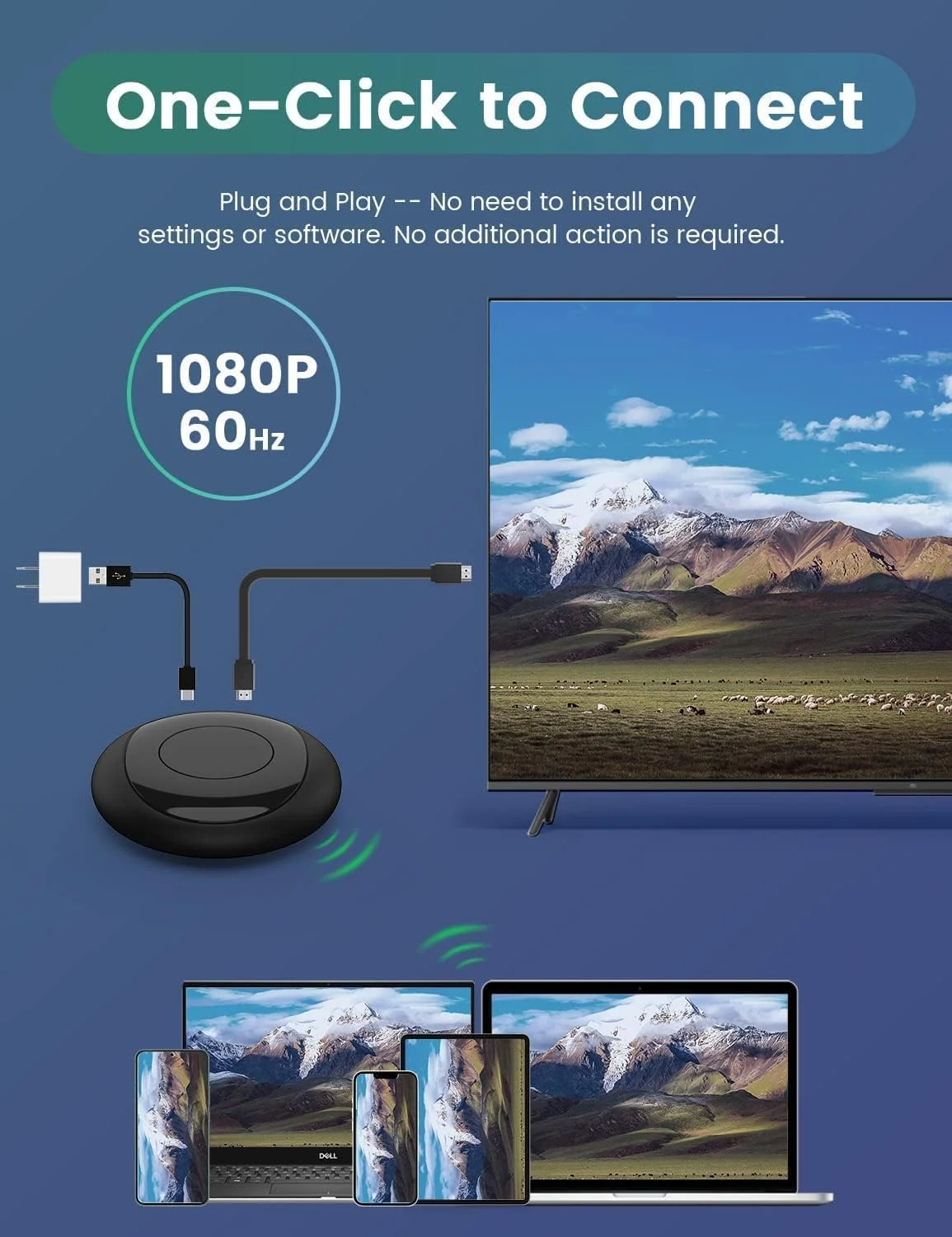 دانگل آداپتور نمایشگر HDMI بی سیم KASTWAVE - پخش از لپ تاپ، کامپیوتر یا تلفن هوشمند به تلویزیون HD/پروژکتور - بدون نیاز به نصب یا برنامه - سازگار با iOS، Android، Windows، MacOS دانگل آداپتور نمایشگر HDMI بی سیم KASTWAVE - پخش از لپ تاپ، کامپیوتر یا تلفن هوشمند به تلویزیون HD/پروژکتور - بدون نیاز به نصب یا برنامه - سازگار با iOS، Android، Windows، MacOS