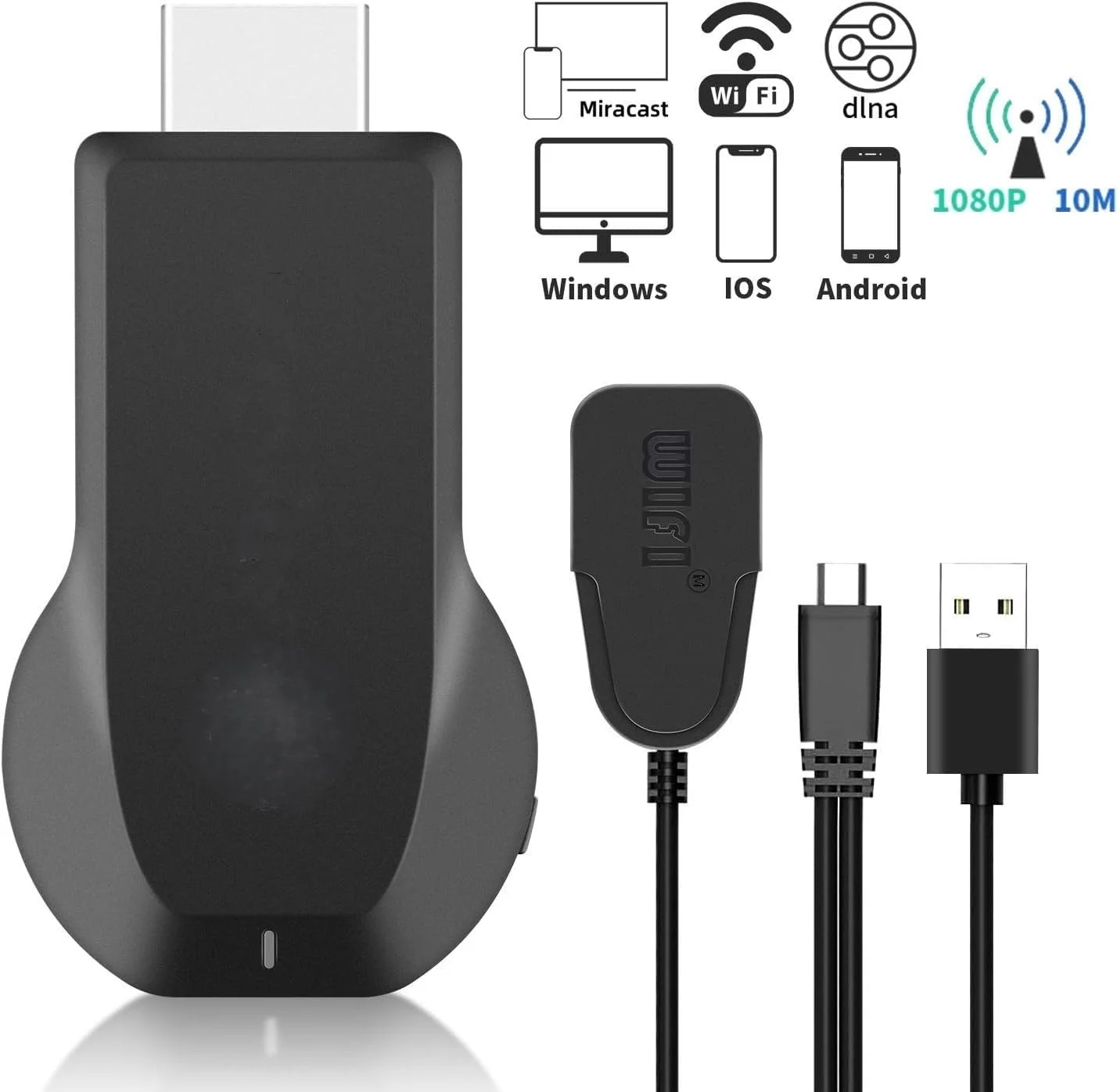 دانگل گیرنده وای فای HDMI 1080P برای انتقال تصویر موبایل - استریم بی سیم برای اندروید، مک و ویندوز به تلویزیون/پروژکتور، نمایشگر با کیفیت بالا، نصب آسان، پلاگ اند پلی