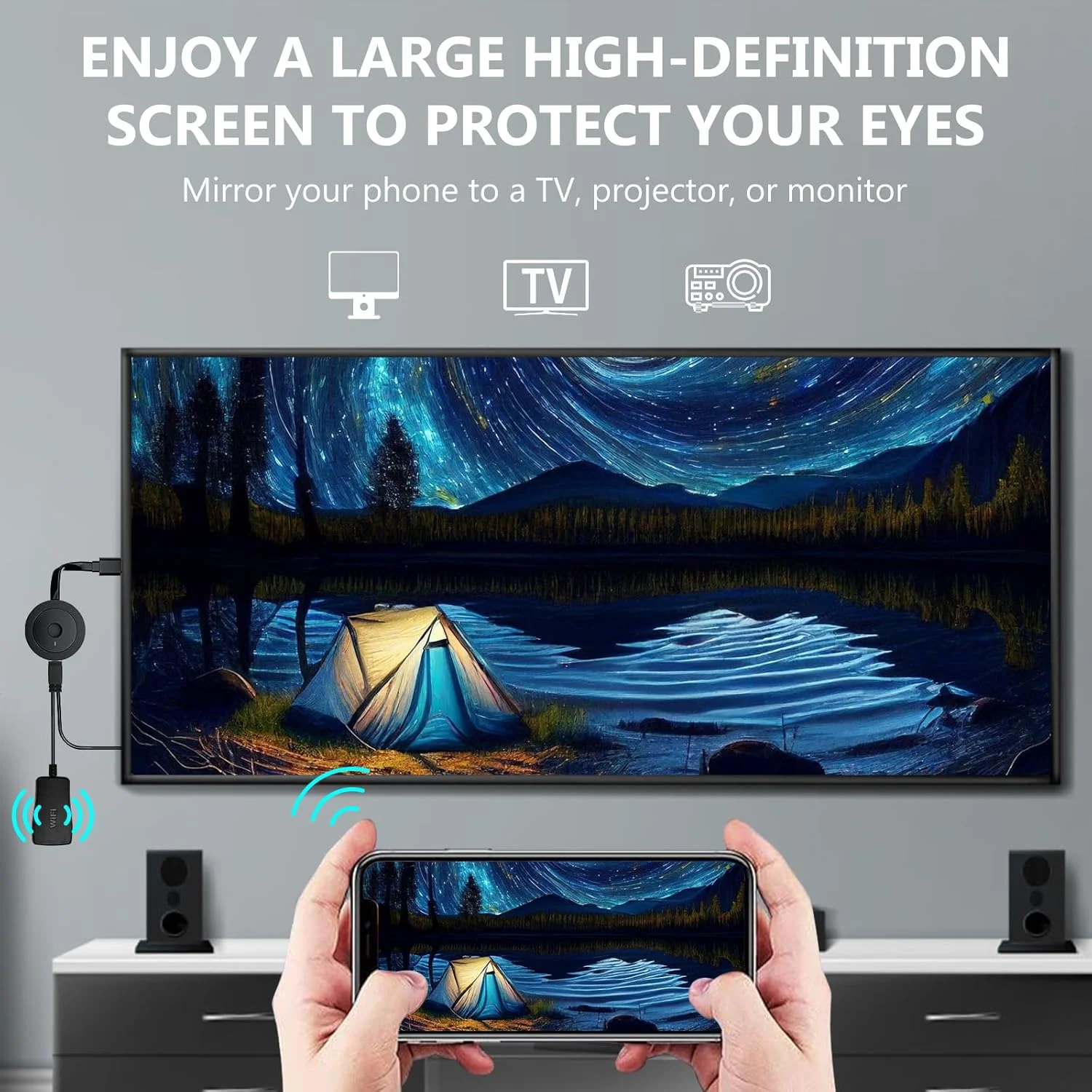 دانگل میراکست HDM، دانگل HDMI بی‌سیم، دانگل HDMI میراکست فول اچ دی، آداپتور نمایشگر بی‌سیم فرستنده HDMI، دانگل نمایشگر Wi-Fi اندروید/OS/ویندوز/آیپد، تلفن، کامپیوتر به HDTV/مانیتور/پروژکتور