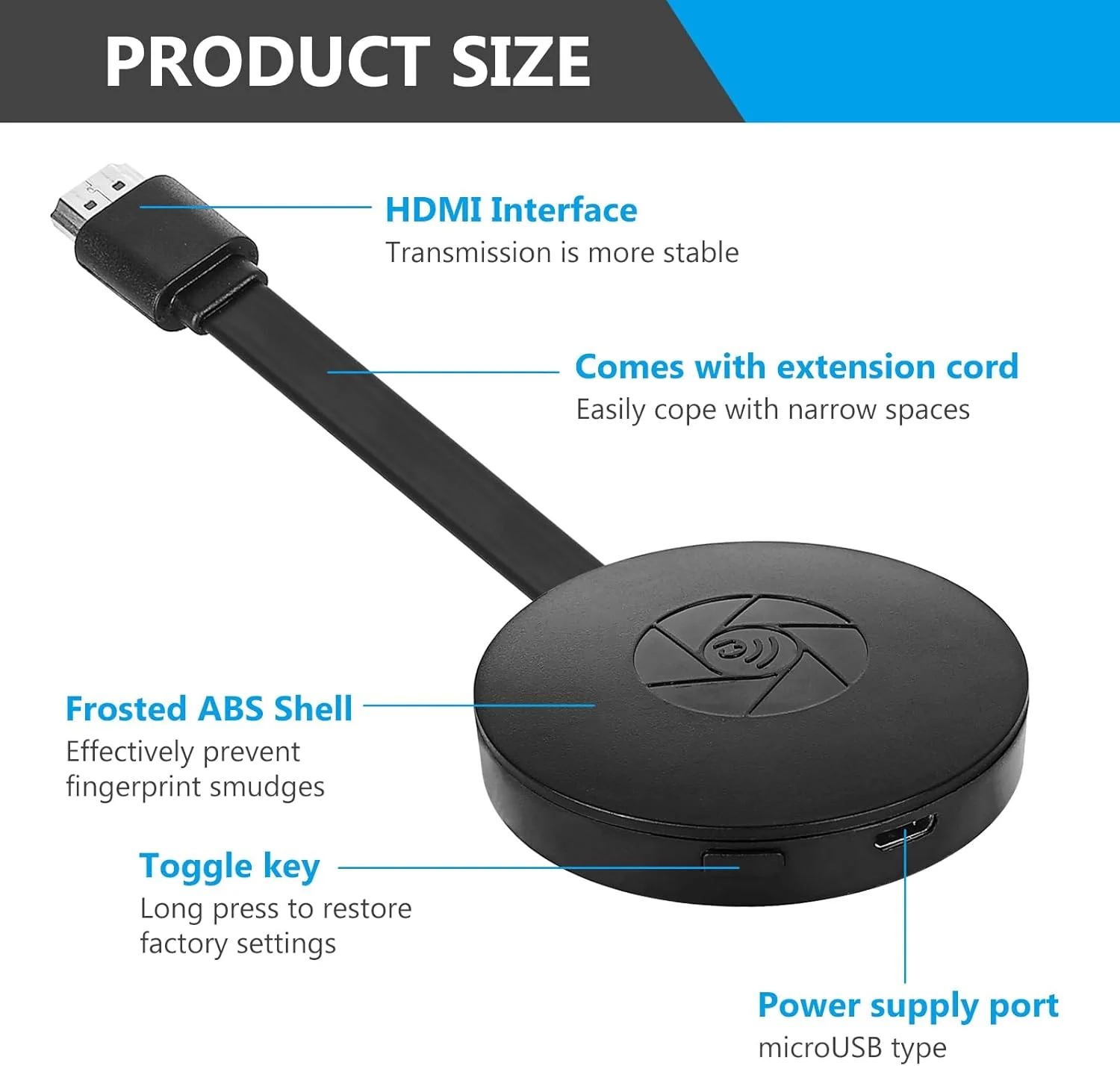 دانگل میراکست HDM، دانگل HDMI بی‌سیم، دانگل HDMI میراکست فول اچ دی، آداپتور نمایشگر بی‌سیم فرستنده HDMI، دانگل نمایشگر Wi-Fi اندروید/OS/ویندوز/آیپد، تلفن، کامپیوتر به HDTV/مانیتور/پروژکتور
