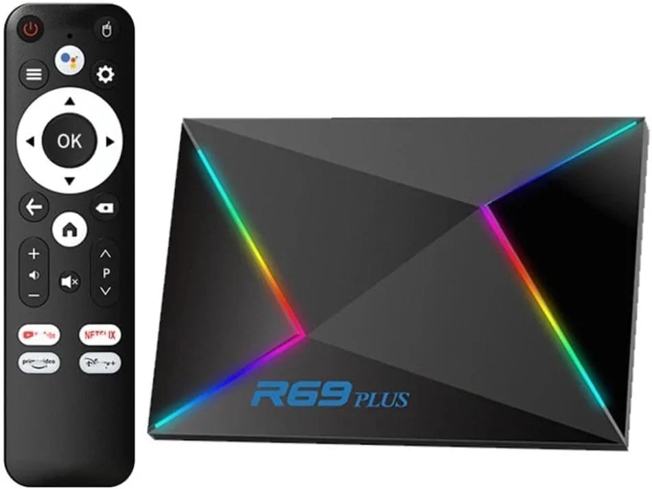 جدیدترین اندروید باکس استریمینگ R69 Plus با کیفیت 8K Ultra HD - هشت هسته ای 64 بیتی - اترنت 1000M با آخرین اندروید 14 - 2 گیگابایت رم و 16 گیگابایت حافظه داخلی