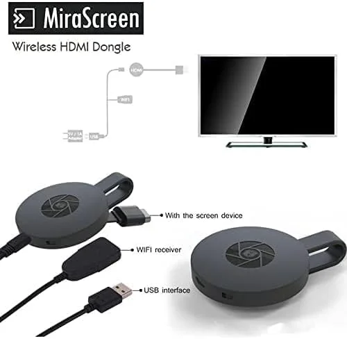دانگل نمایشگر بی‌سیم NTECH (1080P) گیرنده کوچک اشتراک‌گذاری، دستگاه انعکاس صفحه Mira cast برای تلویزیون LED از موبایل، تبلت، به تلویزیون به صورت بی‌سیم، مناسب برای تلفن‌های هوشمند، مشکی