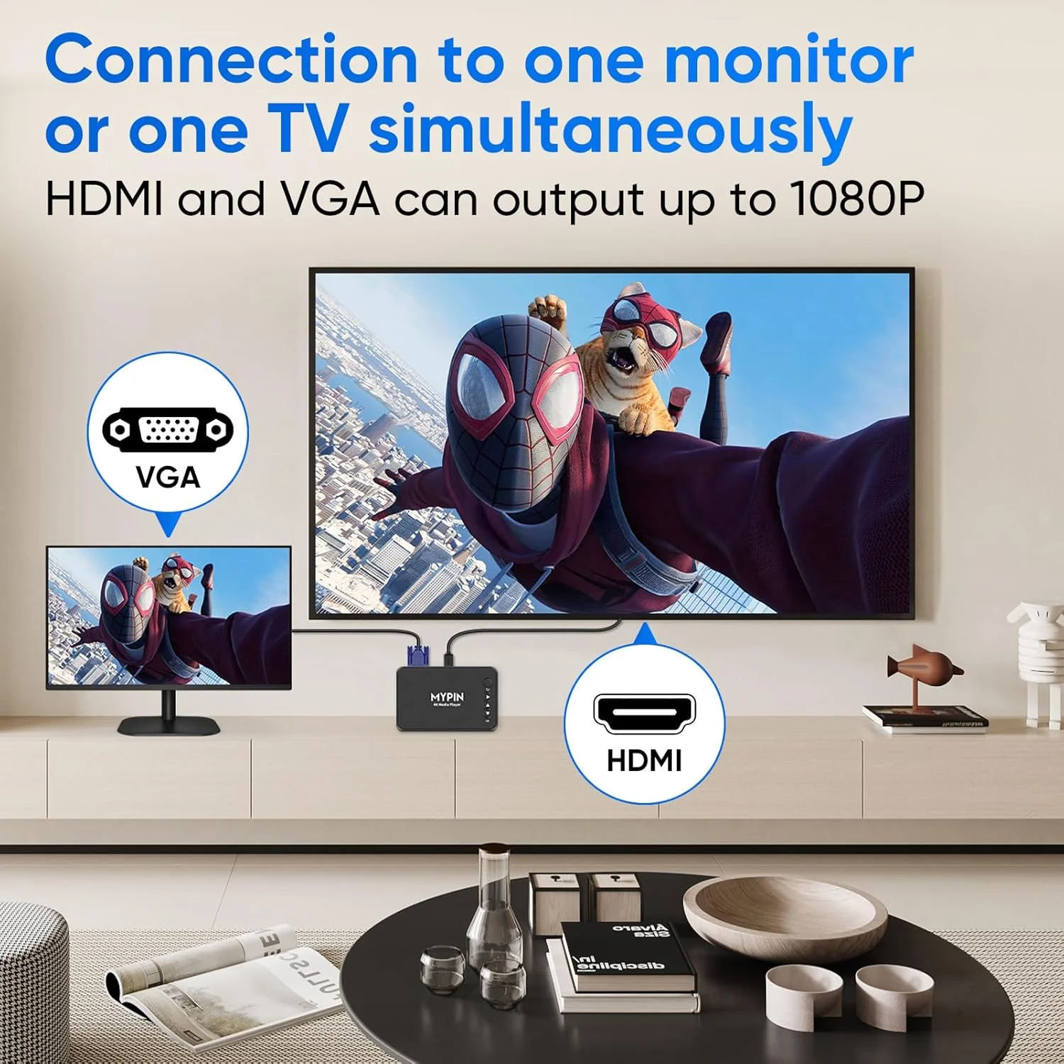 مدیا پلیر 4K مایپین، مدیا پلیر HDMI با قابلیت خواندن درایو USB/ کارت SD با خروجی HD HDMI/AV/VGA برای RMVB/MKV/JPEG و غیره به همراه کنترل از راه دور