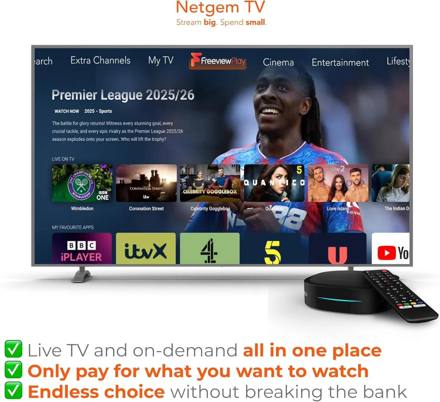 نت باکس 4K: گیرنده تلویزیون هوشمند Freeview Play + استریم با کیفیت Ultra HD + کانال های رایگان اضافی = همه در یک مکان