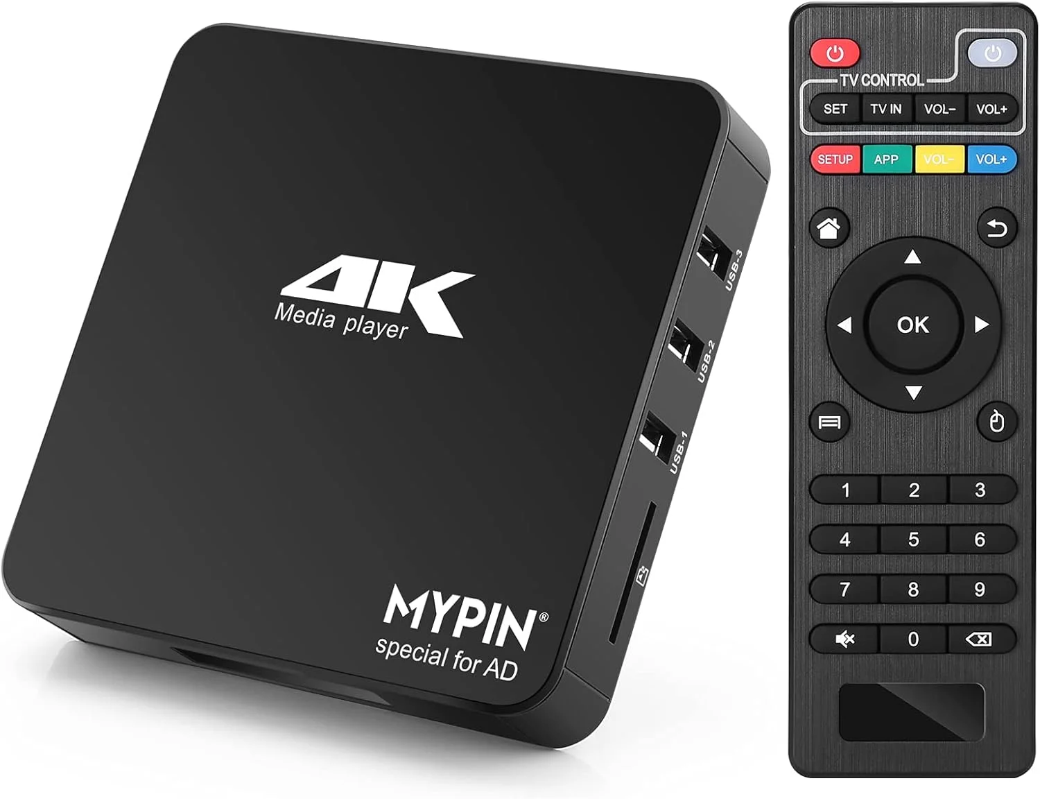 مدیا پلیر MYPIN 4K@60hz MP4 با پشتیبانی از هارد دیسک 8 ترابایتی/ درایو USB 256 گیگابایتی/ کارت SD با خروجی HDMI/AV برای HDTV/PPT MKV AVI MP4 H.265 - پشتیبانی از زیرنویس های تبلیغاتی/ زمان بندی، قابلیت اتصال به شبکه، کنترل با ماوس و کیبورد