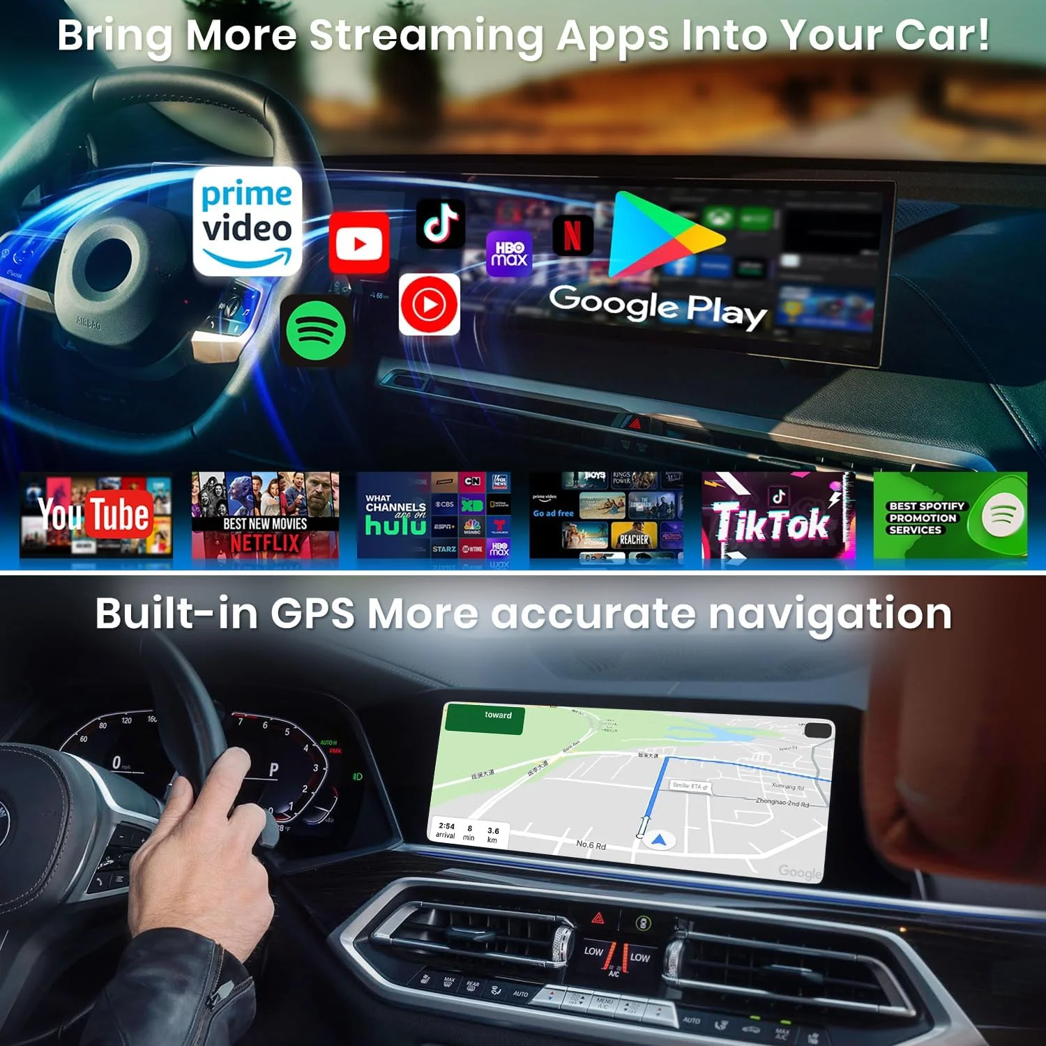 باکس هوشمند MMB MAX Carplay Ai برای BMW 2025، سیستم عامل ارتقا یافته Android 13، حافظه 8 + 128 گیگابایت، باکس ویدیویی چند رسانه ای 8 هسته ای، پشتیبانی از Android Auto، سیم کارت و کارت TF، تماشای آنلاین Netflix، YouTube، Disney+، Hulu، GPS، Play Store و غیره (فقط برای BMW)