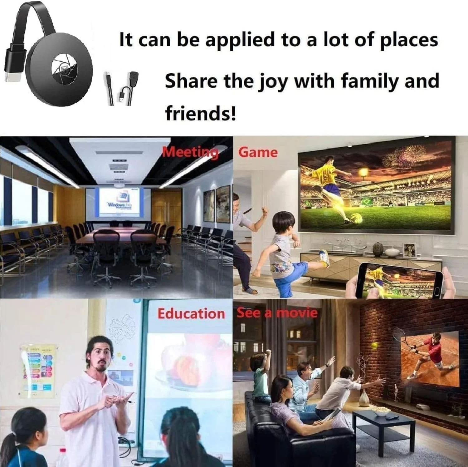 دانگل نمایشگر بی‌سیم WAVE2.0، گیرنده بازتاب صفحه نمایش HDMI 1080P، دستگاه پخش جریانی سازگار با Mira-Cast برای تلویزیون LED، تلفن هوشمند، تبلت، آداپتور نمایشگر کوچک قابل حمل برای خانه، دفتر، آموزش