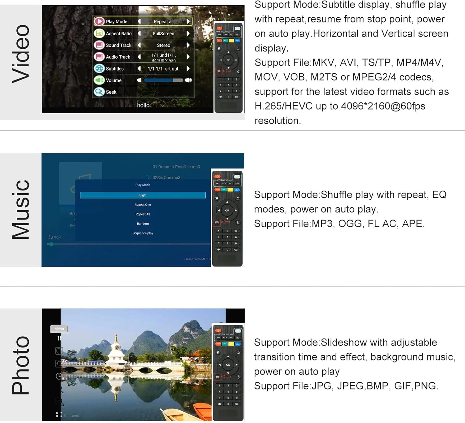 مدیا پلیر MYPIN 4K@60hz MP4 با پشتیبانی از هارد دیسک 8 ترابایتی/ درایو USB 256 گیگابایتی/ کارت SD با خروجی HDMI/AV برای HDTV/PPT MKV AVI MP4 H.265 - پشتیبانی از زیرنویس های تبلیغاتی/ زمان بندی، قابلیت اتصال به شبکه، کنترل با ماوس و کیبورد