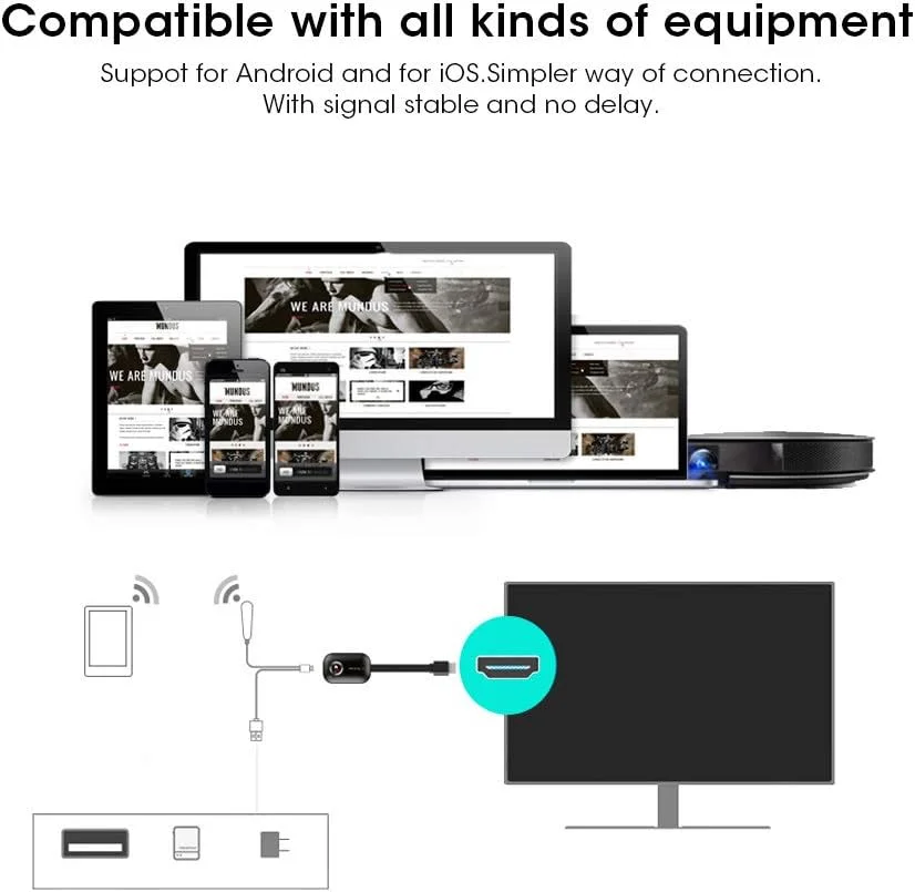 دانگل HDMI نمایشگر تلویزیون برای iOS گیرنده تعاملی چند صفحه نمایش 4K Ultra HD آداپتور نمایشگر HDMI بی سیم پشتیبانی از Airplay Miracast DLNA 2.4G DualCore 4K