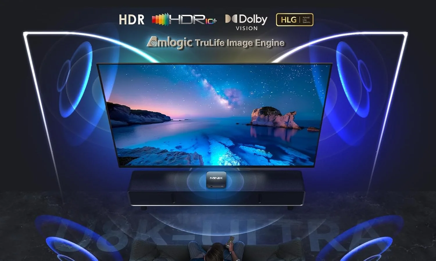 جعبه هوش مصنوعی رسانه اندروید MINIX U8K 8K UHD، جعبه تلویزیون اندروید با حافظه داخلی 128 گیگابایت eMMC، رم 8 گیگابایتی LPDDR4، پخش کننده رسانه سرگرمی Dolby Vision با کنترل از راه دور ژیروسکوپ بلوتوث MINIX A3 Pro 6 Axis