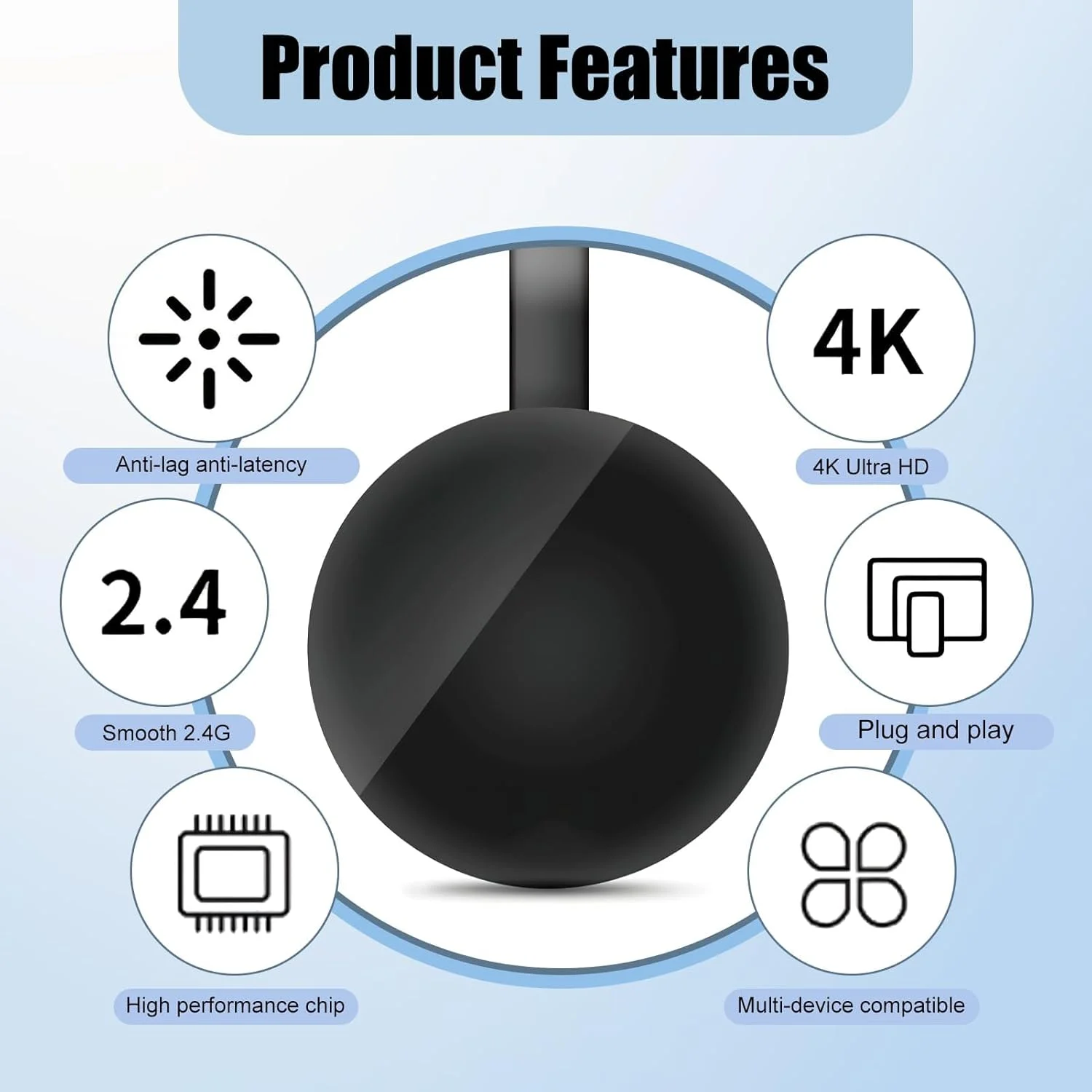 دانگل HDMI وایرلس میراکست 4K 2.4G، دانگل نمایشگر وای فای وایرلس 1080P، HDMI وایرلس سازگار با ویندوز/مک/اندروید/iOS/میراکست/DLNA/ایرپلی، پشتیبانی از تلویزیون/مانیتور
