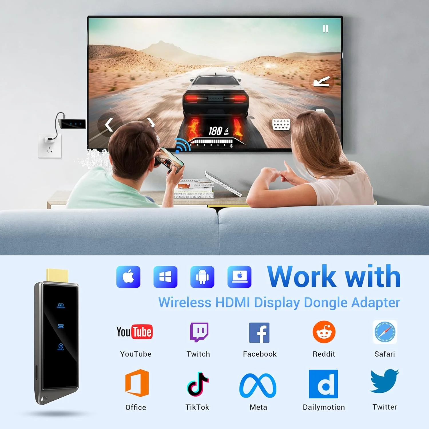 دانگل آداپتور HDMI بی سیم Miracast، آداپتور بلوتوث HDMI قابل حمل 2.4/5G برای پخش ویدئو/صوتی/انتقال فایل از لپ تاپ، کامپیوتر، تلفن هوشمند اندروید به تلویزیون HD، پروژکتور، مانیتور دانگل آداپتور HDMI بی سیم Miracast، آداپتور بلوتوث HDMI قابل حمل 2.4/5G برای پخش ویدئو/صوتی/انتقال فایل از لپ تاپ، کامپیوتر، تلفن هوشمند اندروید به تلویزیون HD، پروژکتور، مانیتور