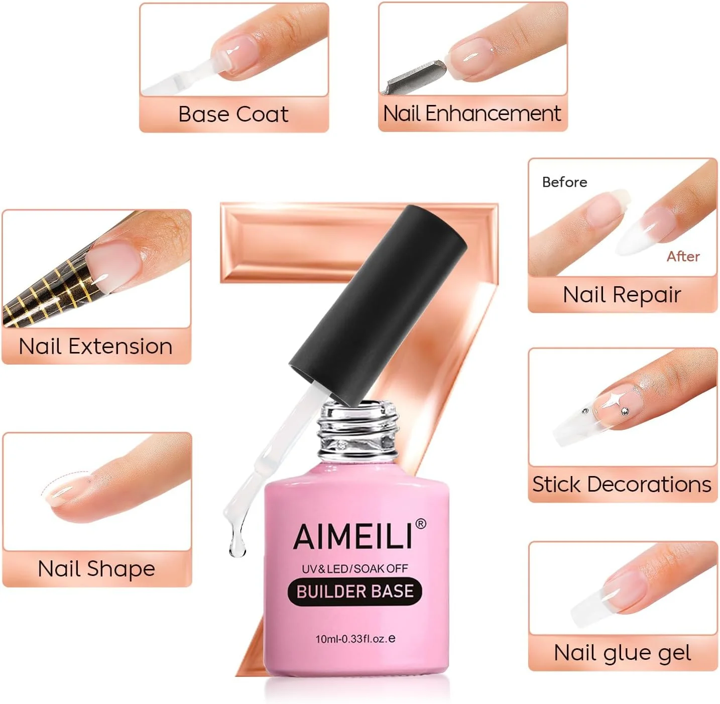 AIMEILI بیس سازنده 7 در 1 بدون Hema و تاپ کت بدون نیاز به تمیز کردن، ژل تقویت کننده ناخن UV LED، لاک ژل اکستنشن ناخن، بدون تست حیوانی، وگان، ترمیم ناخن، تقویت کننده ناخن، ژل اکستنشن سریع 2x10ml AIMEILI بیس سازنده 7 در 1 بدون Hema و تاپ کت بدون نیاز به تمیز کردن، ژل تقویت کننده ناخن UV LED، لاک ژل اکستنشن ناخن، بدون تست حیوانی، وگان، ترمیم ناخن، تقویت کننده ناخن، ژل اکستنشن سریع 2x10ml