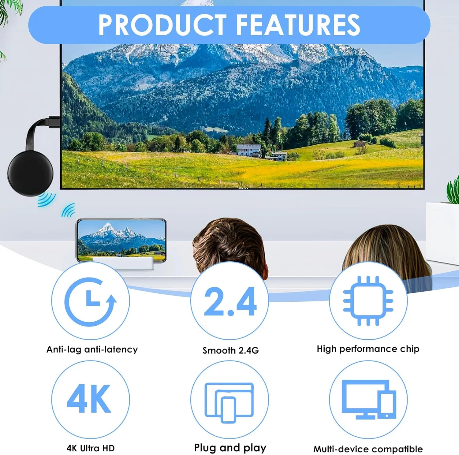 دانگل HDMI وایرلس میراکست 4K 2.4G، دانگل نمایشگر وای فای وایرلس 1080P