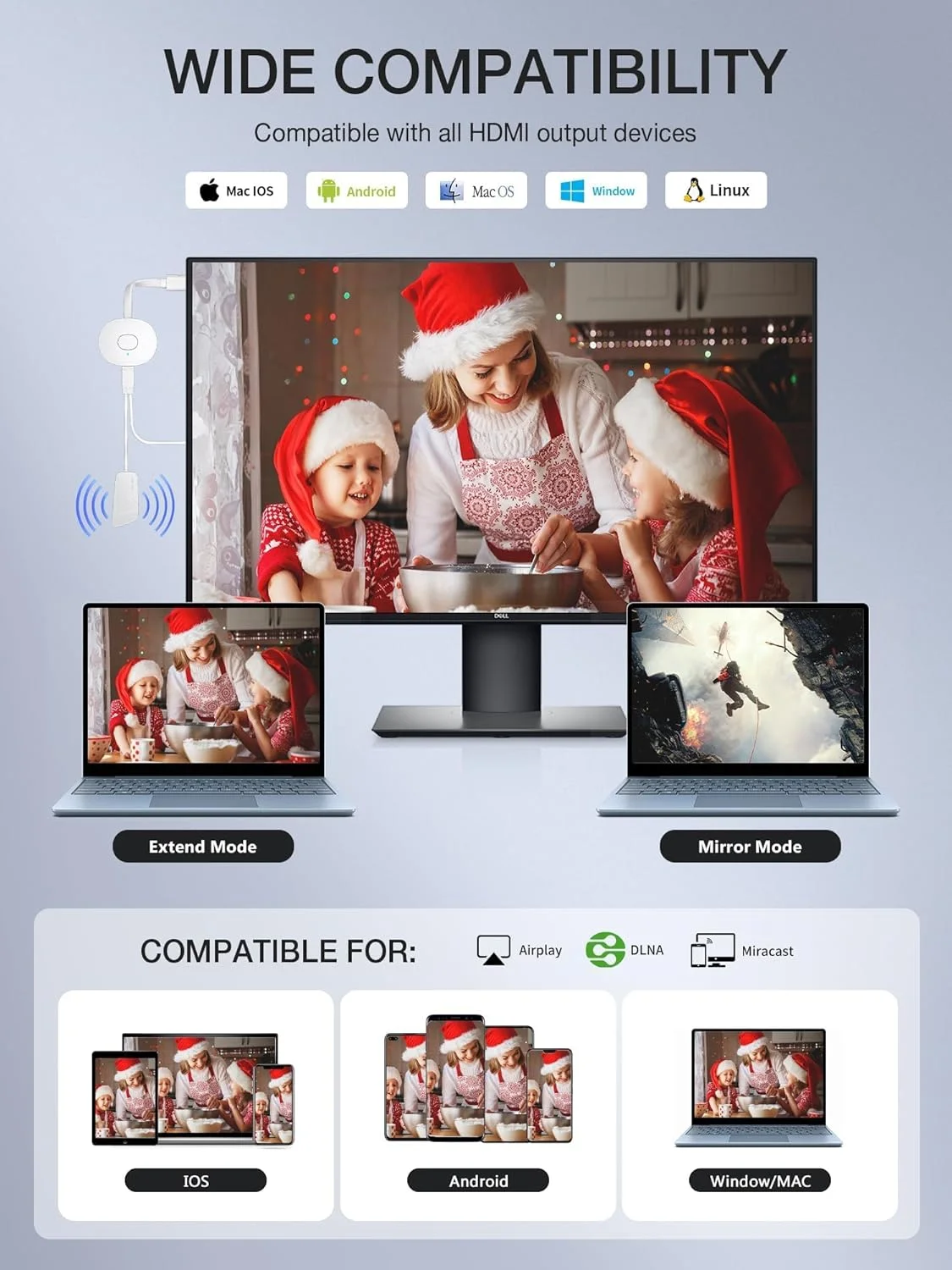 دانگل آداپتور نمایشگر HDMI بی سیم MAKINGTEC - گیرنده استریم ویدیو/صوتی 1080p Miracast برای iPhone/iPad/iOS/Android/Mac/Laptop/PC به تلویزیون/پروژکتور/مانیتور Miracast، DLNA، Airplay