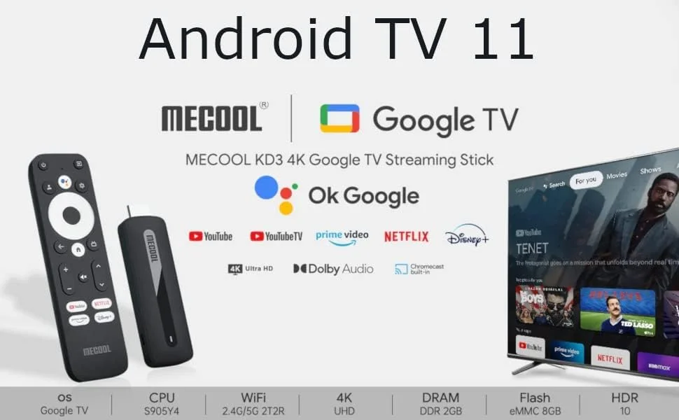 میکول KD3 Amlogic S905Y4 با 2 گیگابایت DRAM، 8 گیگابایت ROM، نتفلیکس 4K و استریم اندروید 11.0 4K HDR10 تی وی باکس استیک