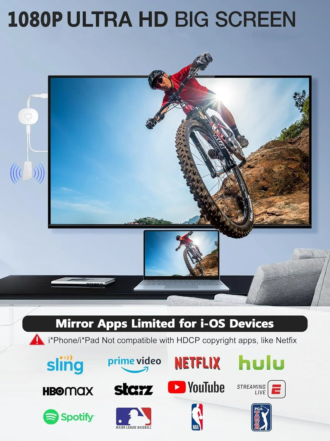 دانگل آداپتور نمایشگر HDMI بی سیم MAKINGTEC - گیرنده استریم ویدیو/صوتی 1080p Miracast برای iPhone/iPad/iOS/Android/Mac/Laptop/PC به تلویزیون/پروژکتور/مانیتور Miracast، DLNA، Airplay