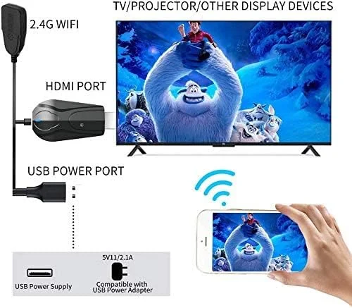 دانگل نمایشگر بی‌سیم MAKINGTEC، گیرنده نمایشگر قابل حمل وای‌فای 2.4G با کیفیت 1080P HDMI، سازگار با انتقال تصویر از تلفن به تلویزیون و پروژکتور، پشتیبانی از M-iracast Airplay DLNA