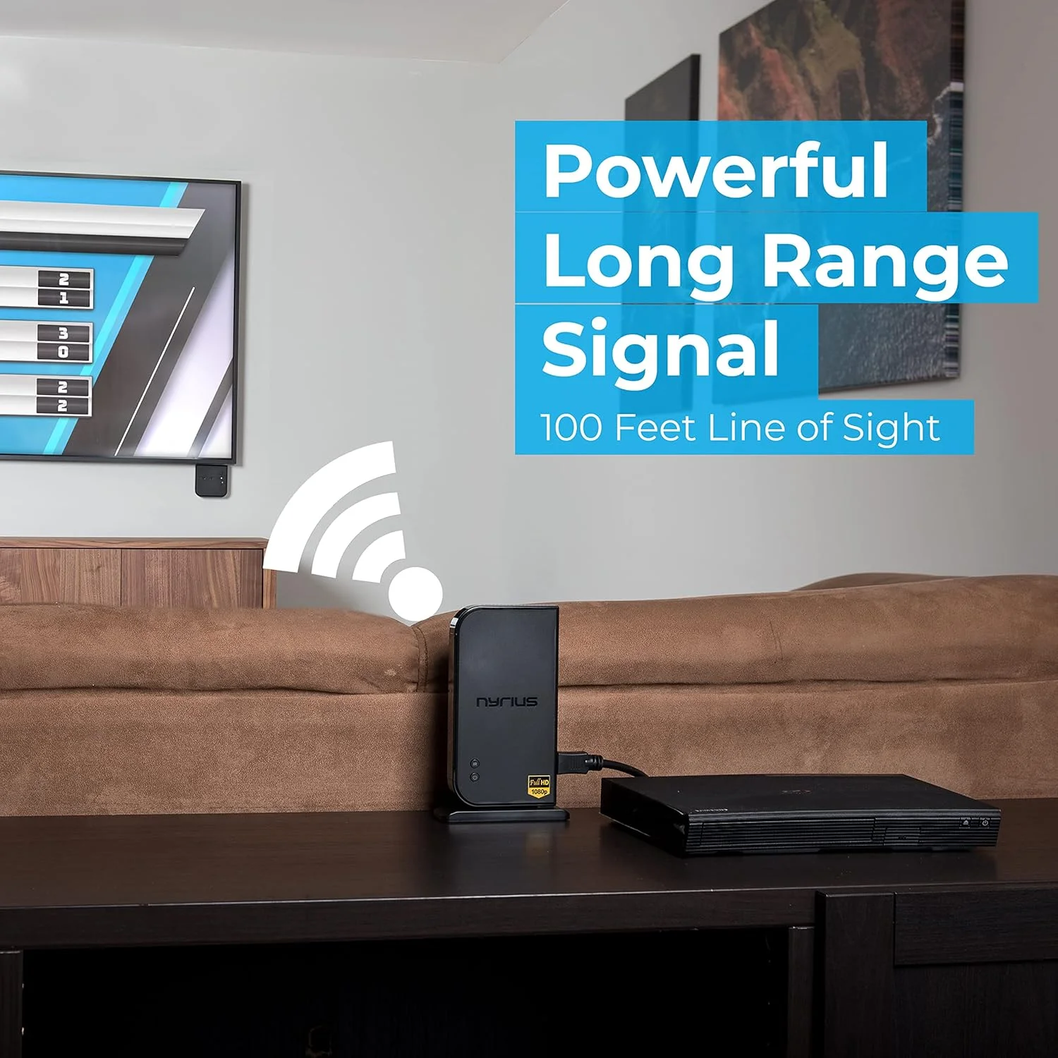 فرستنده و گیرنده بی سیم HDMI Nyrius Aries Home+ با 2 ورودی برای پخش ویدئوهای HD 1080p 3D و صدای دیجیتال از دستگاه های Cable Box، Satellite، Bluray، DVD، PS4، PS3، لپ تاپ و کامپیوتر (NAVS502)