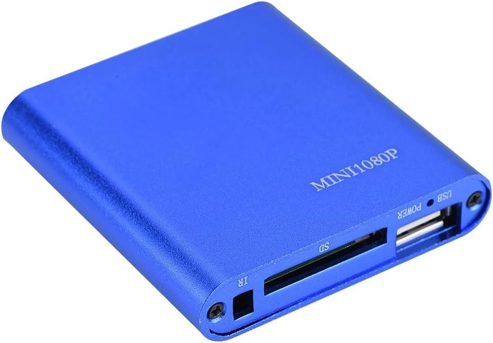 پخش کننده رسانه HDMI، مینی 1080p فول اچ دی دیجیتال، خروجی استریو ویدیو HDMI/AV، پشتیبانی از کارت های SD/MMC و U Disk (آبی)