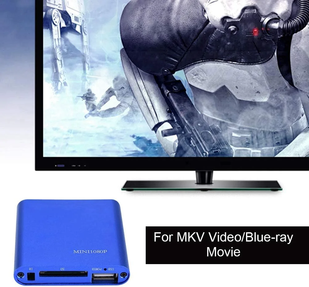 پخش کننده رسانه HDMI، مینی 1080p فول اچ دی دیجیتال، خروجی استریو ویدیو HDMI/AV، پشتیبانی از کارت های SD/MMC و U Disk (آبی) پخش کننده رسانه HDMI، مینی 1080p فول اچ دی دیجیتال، خروجی استریو ویدیو HDMI/AV، پشتیبانی از کارت های SD/MMC و U Disk (آبی)