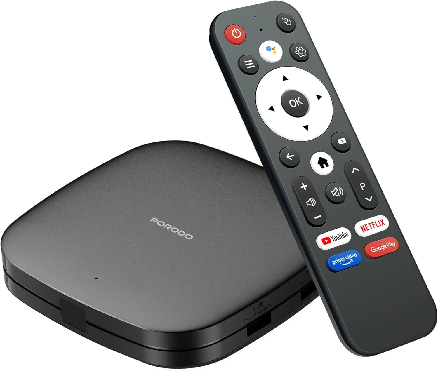 اندروید باکس تلویزیون پورودو، 1080p Full HD، رم 2 گیگابایتی، حافظه 8 گیگابایتی، کنترل صوتی، کنترل از راه دور بلوتوث BLE، پردازنده چهار هسته ای، اندروید 9، وای فای 5G دو بانده، HDMI، USB، LAN، خروجی AV، سرگرمی خانگی - مشکی