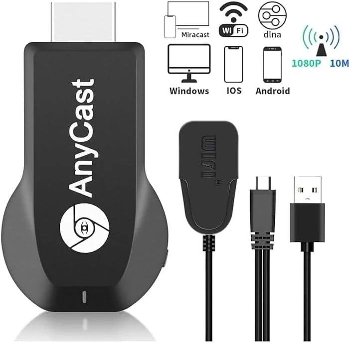 آداپتور وایرلس HDMI وای فای FBS® (M9-Plus) با کیفیت 1080P (آداپتور گیرنده تلویزیون) و (دانگل Airplay) و (انعکاس صفحه نمایش) و (پشتیبانی از Miracast/Airplay DLNA از تلفن به تلویزیون) مشکی (M9-Plus)