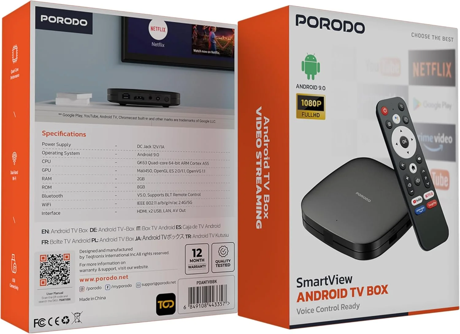 اندروید باکس تلویزیون پورودو، 1080p Full HD، رم 2 گیگابایتی، حافظه 8 گیگابایتی، کنترل صوتی، کنترل از راه دور بلوتوث BLE، پردازنده چهار هسته ای، اندروید 9، وای فای 5G دو بانده، HDMI، USB، LAN، خروجی AV، سرگرمی خانگی - مشکی اندروید باکس تلویزیون پورودو، 1080p Full HD، رم 2 گیگابایتی، حافظه 8 گیگابایتی، کنترل صوتی، کنترل از راه دور بلوتوث BLE، پردازنده چهار هسته ای، اندروید 9، وای فای 5G دو بانده، HDMI، USB، LAN، خروجی AV، سرگرمی خانگی - مشکی