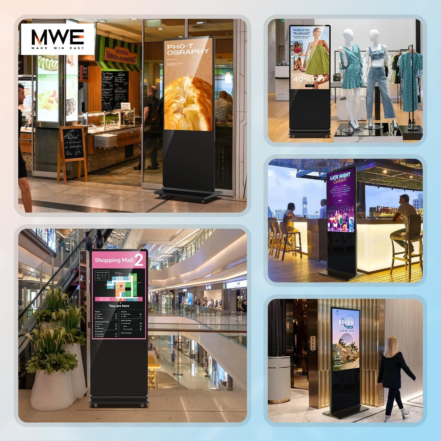 کیوسک لمسی 65 اینچی 4K QIXZOCV، نمایشگرهای دیجیتال ایستاده داخلی، کیوسک LCD تبلیغاتی، پوستر نمایشگر تعاملی سیستم اندروید با پخش کننده رسانه خودکار، HDMI/USB/WiFi