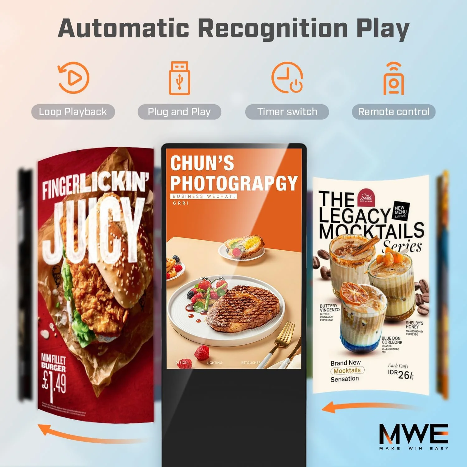 کیوسک لمسی 65 اینچی 4K QIXZOCV، نمایشگرهای دیجیتال ایستاده داخلی، کیوسک LCD تبلیغاتی، پوستر نمایشگر تعاملی سیستم اندروید با پخش کننده رسانه خودکار، HDMI/USB/WiFi