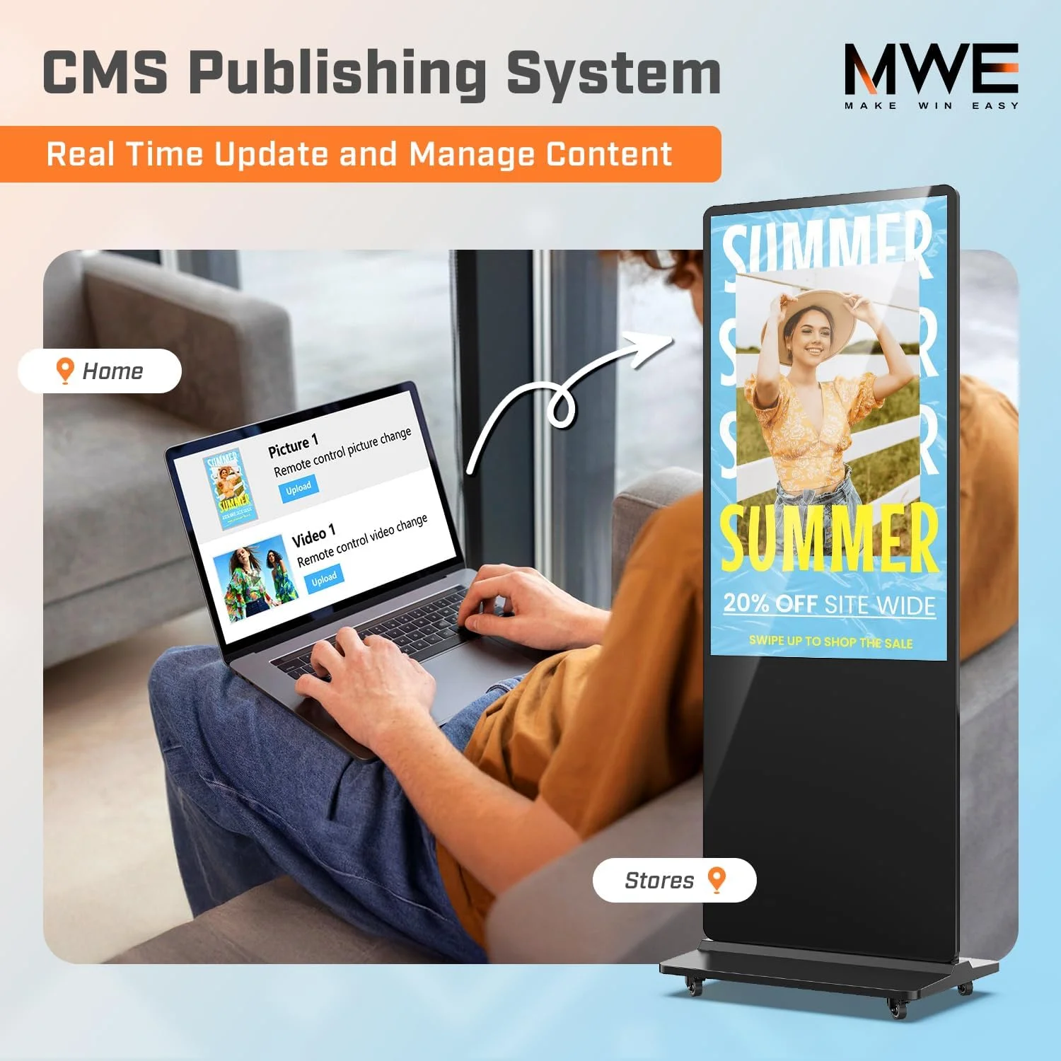 کیوسک لمسی 65 اینچی 4K QIXZOCV، نمایشگرهای دیجیتال ایستاده داخلی، کیوسک LCD تبلیغاتی، پوستر نمایشگر تعاملی سیستم اندروید با پخش کننده رسانه خودکار، HDMI/USB/WiFi