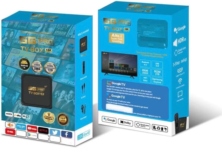 باکس تلویزیون 5G Pro Ultra HD 2025: رم 256 گیگابایتی، رام 1 ترابایتی، رزولوشن 18K UHD + اشتراک رایگان 1 ساله