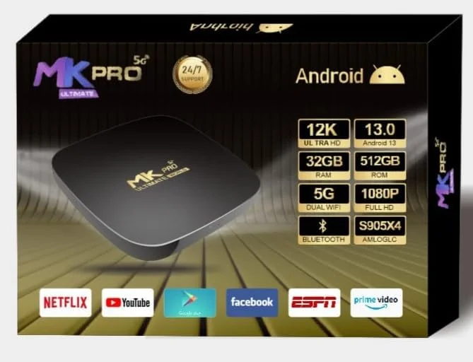 اندروید باکس تلویزیون MK Pro نسخه 2025 با پکیج یک ساله، 32 گیگابایت رم، 512 گیگابایت رام، اندروید 13.0، وای فای 5G، کیفیت 12K Ultra HD