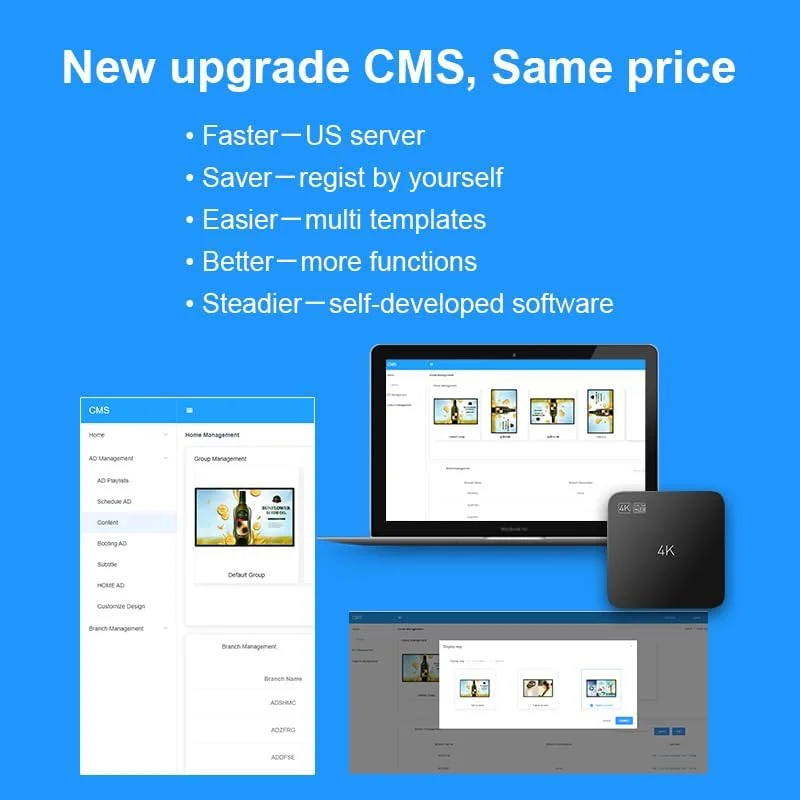 پخش کننده تابلوی اعلانات دیجیتال هوشمند با نرم افزار رایگان CMS، پخش خودکار پایدار 24 ساعته در 7 روز هفته، تبدیل تلویزیون به نمایشگر LCD، پخش کننده رسانه تبلیغاتی اندروید 4K (YM05)