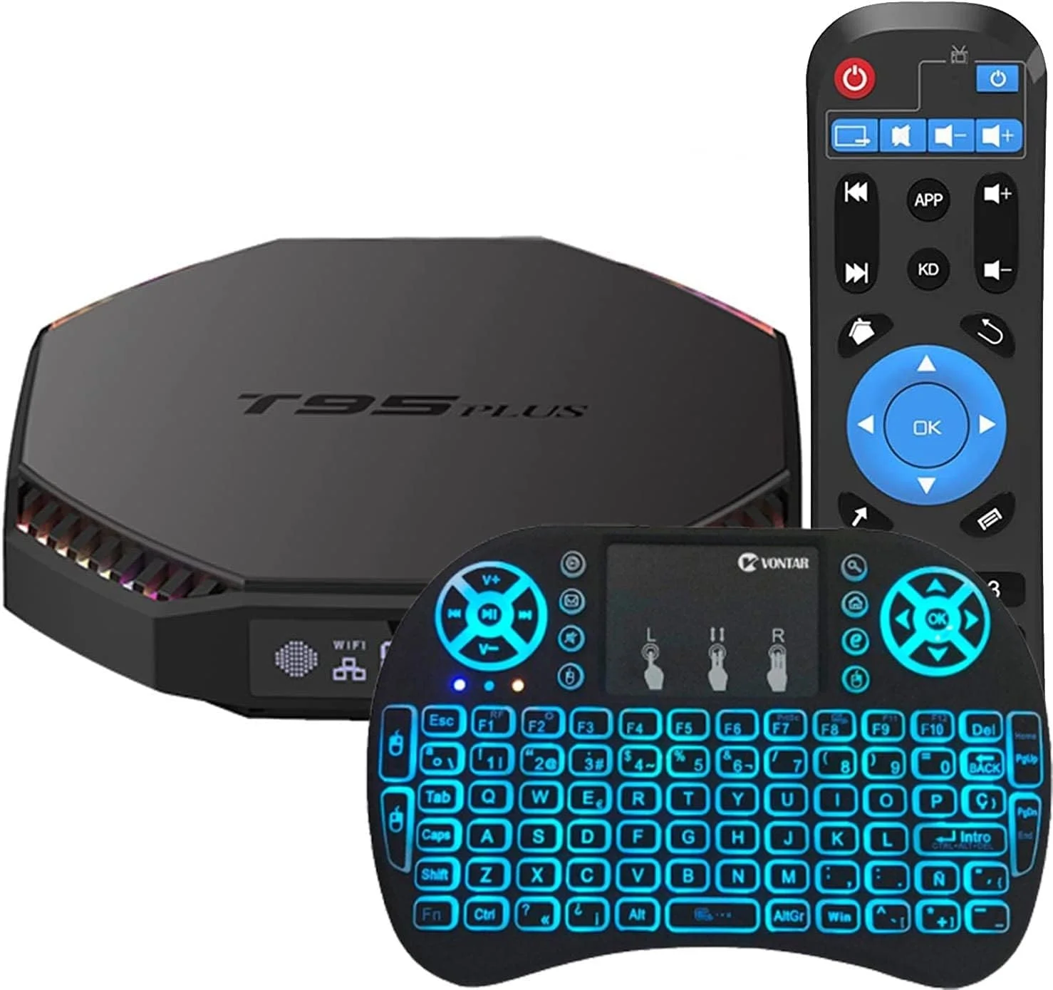 اندروید باکس 11.0 LIROM مدل T95 PLUS با پردازنده چهار هسته ای RK3566 Cortex-A55 64 بیتی، وای فای دو بانده 2.4 گیگاهرتز/5 گیگاهرتز، رزولوشن 8K 4K Ultra HD، بلوتوث 4.0، اترنت 1000M، 4 گیگابایت رم + 32 گیگابایت حافظه داخلی