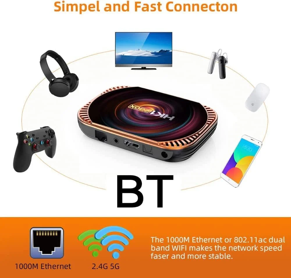 اندروید باکس LIROM Android 11.0 TV Box، نسخه ارتقا یافته 2022 HK1 RBOX X4 Smart Android Box Amlogic S905X4 64-Bit Quad Core Cortex-A55 CPU، بلوتوث 4.1 8K/4K UHD، وای فای 2.4G/5G، ست تاپ باکس، 4 گیگابایت + 128 گیگابایت